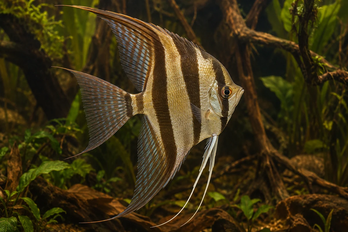 Altum-Skalar: vollständiger Fisch im bepflanzten Aquarium