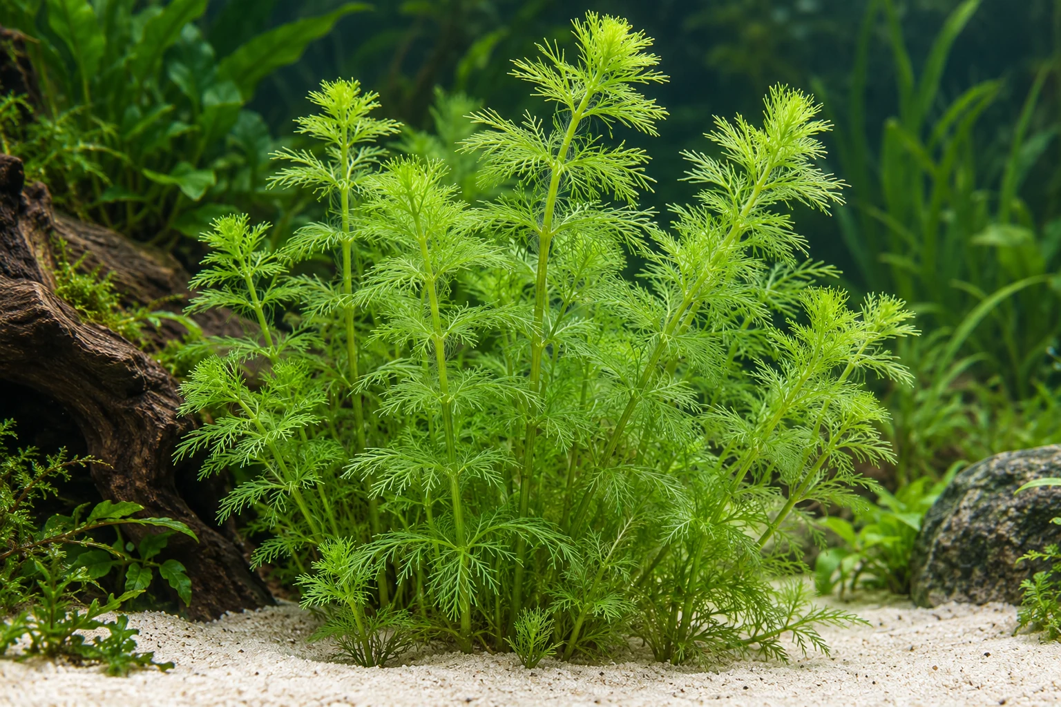 Kleine Ambulia (Limnophila sessiliflora) in natürlicher Aquarienszene