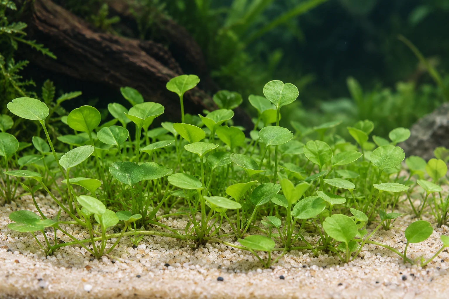 Australischer Kleefarn (Marsilea hirsuta) in natürlicher Aquarienszene