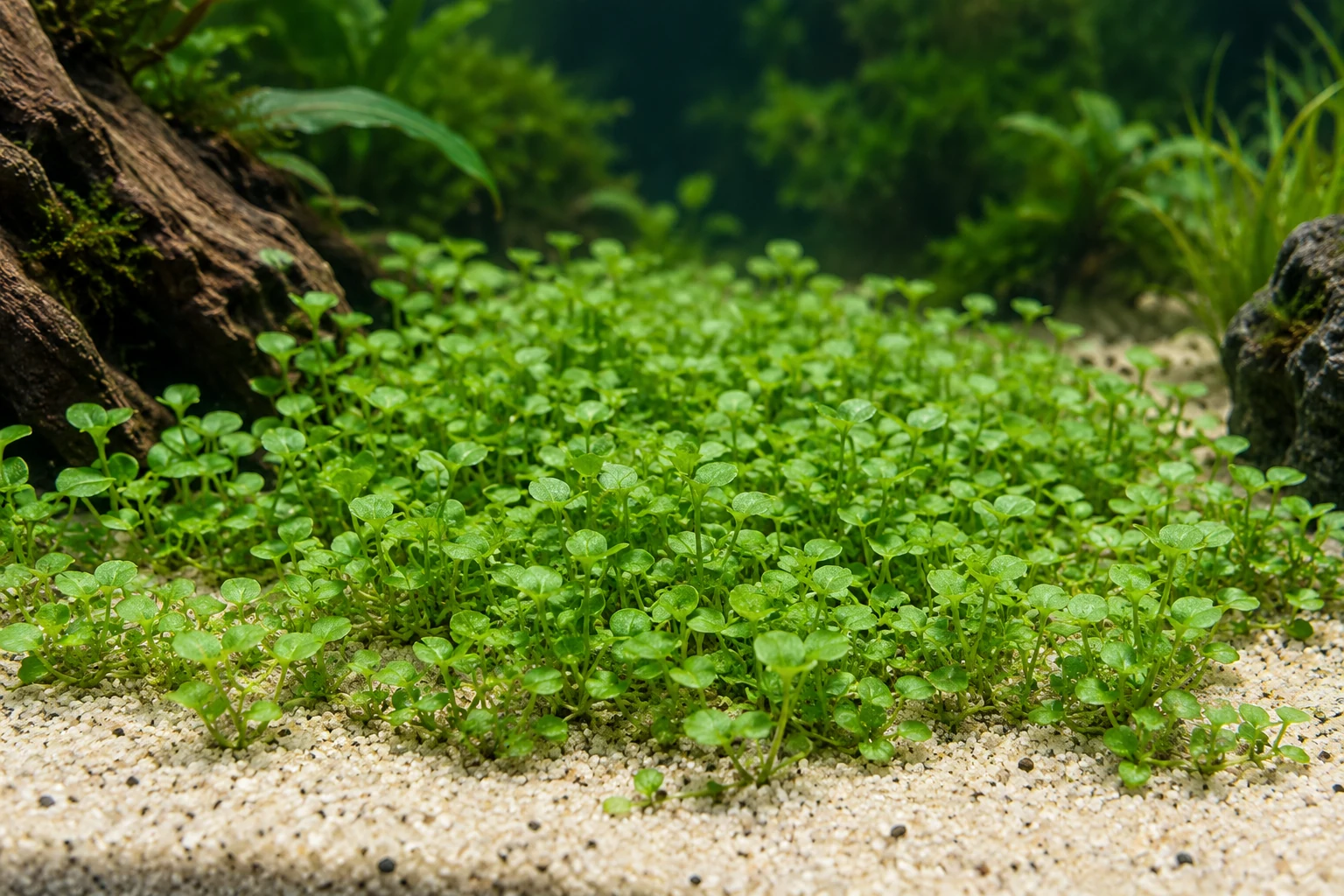 Zwerg-Kleefarn (Marsilea minuta) in natürlicher Aquarienszene