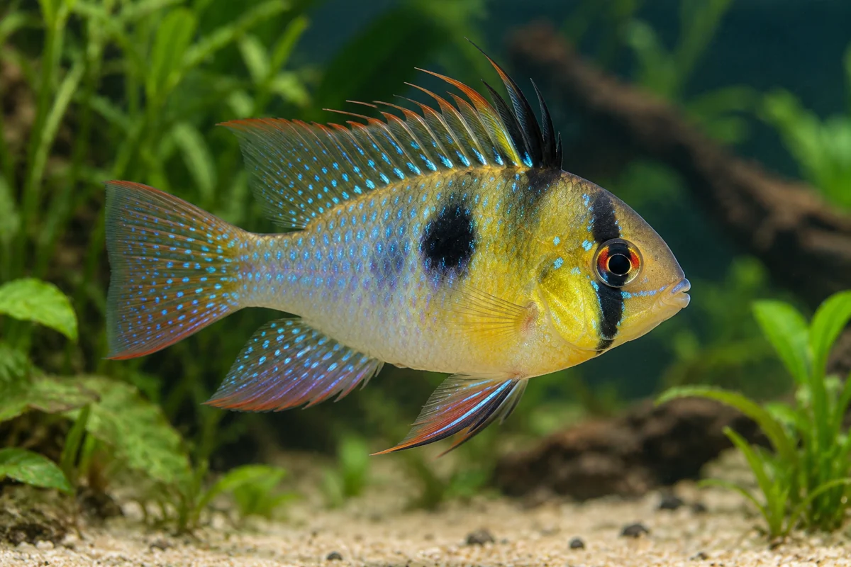 Illustration: Schmetterlingsbuntbarsch (Mikrogeophagus ramirezi)