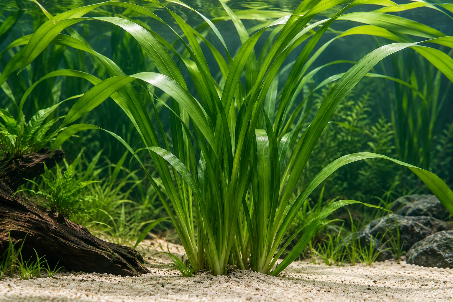 Riesen-Vallisnerie (Vallisneria 'Gigantea') in natürlicher Aquarienszene